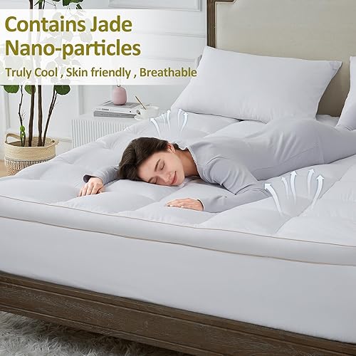 Miniatura 2 de TopTopper Cubrecolchón tamaño King, funda de colchón refrescante para personas que duermen con calor, extra gruesa 5D con relleno alternativo de