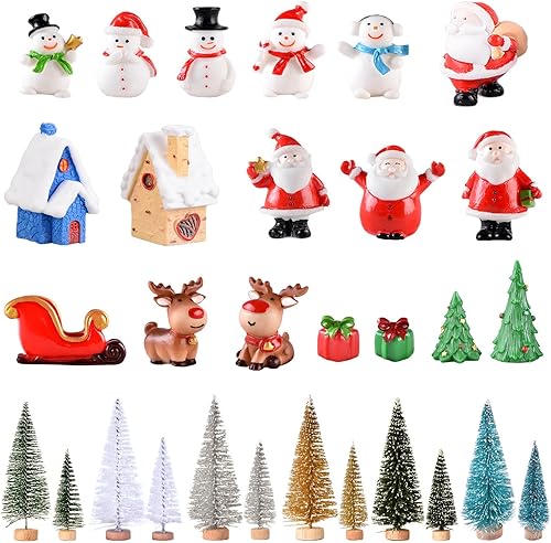 Miniatura 59 de 17 figuras miniatura de Navidad de resina para ocultar Papá Noel, muñeco de nieve, pingüino, reno, árbol de Navidad para mesa de jardín, globo