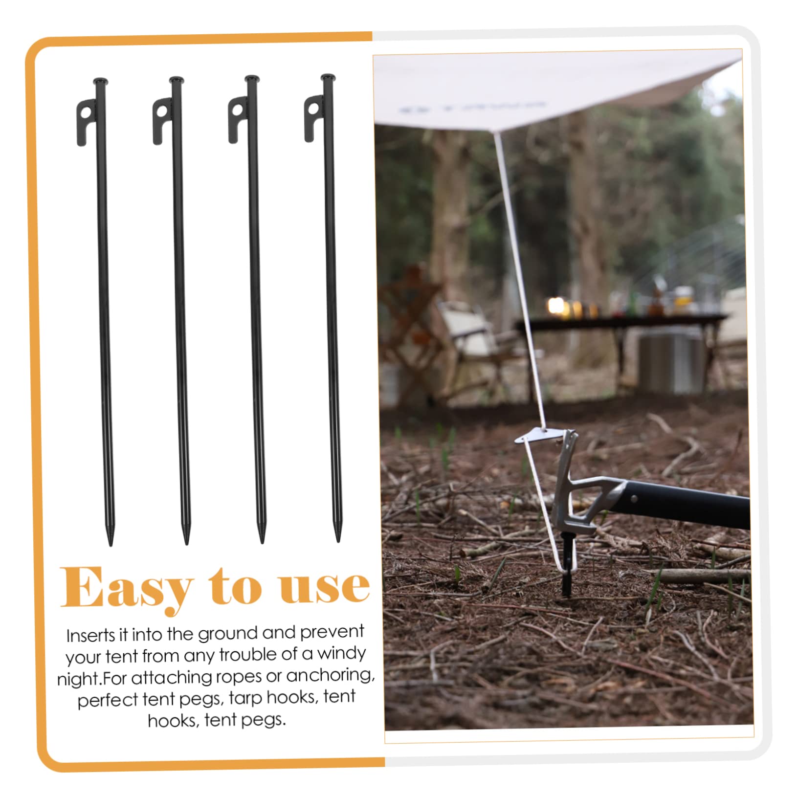 Estacas Metálicas para Tiendas de Campaña de Acero 4 Piezas 40 Cm | Negro, para Carpas y Cuerdas, Uso Exterior y Camping, Soporte Firme y Extracción Sencilla