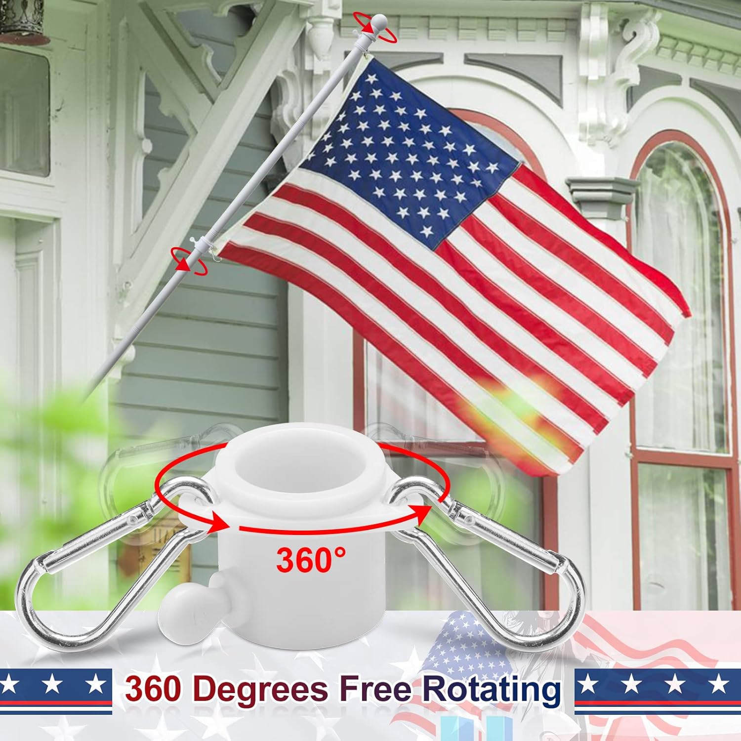 Barcetine Flag Pole with American Flag - Tangle Free Flag Poles for Outside House with 3x5 Embroidered US Flags,Flagpole Holder Bracket - 5ft Heavy Duty Outdoor Flag Pole Kit for Porch - White - Image 5