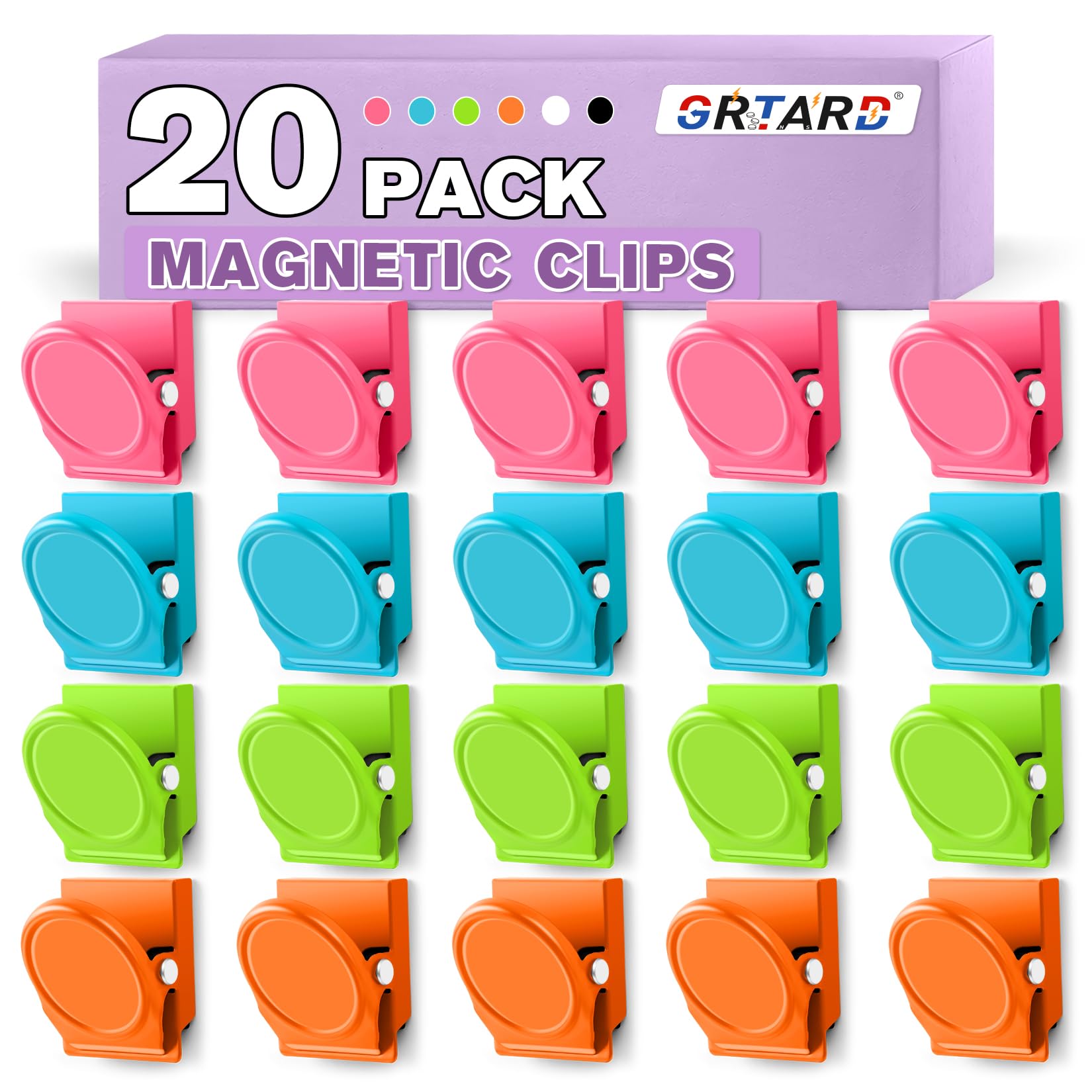 Grtard 20 Pack Magnetic Clip 1.8Inch, Colorful Refrigerator Clip Magnets, Clip with Magnet, Heavy Duty Refrigerator Magnets, Magnet Clips for