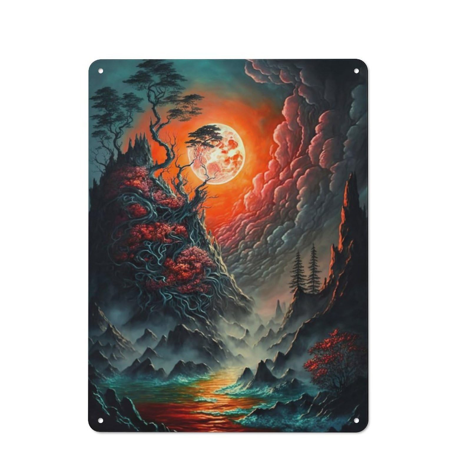 Junmoney Misty Lunar Eclipse For Lounge Or Reading Corner, Retro Metal Plaque 40X30cm, For Vintage Wall Decor Fans, For Metal Sign Collectors
