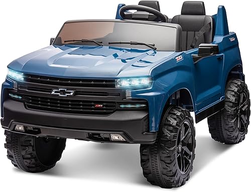 Camión de 2 plazas de 24 V, compatible con Chevrolet Silverado con batería para niños con control remoto, suspensión de metal, arranque suave,