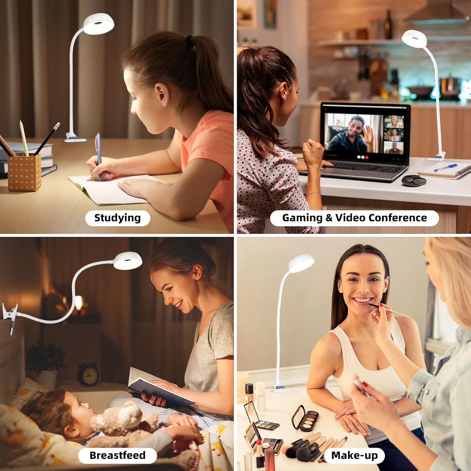 LiFMIRA Clip on Light, LED Reading Light for Beds Headboards, Flexible Clip on Lamp with Clamp,3 Color Modes & 10 Brightness Eye-Friendly Book Light Reading Light for Books in Bed Bedside Desks White