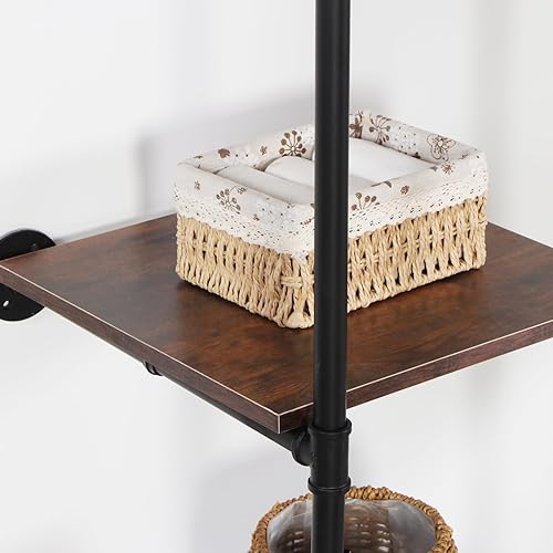 Miniatura 8 de Estante de ropa de tubería industrial con estantes, estante de almacenamiento de armario montado en la pared de 71 pulgadas, estante de exhibición