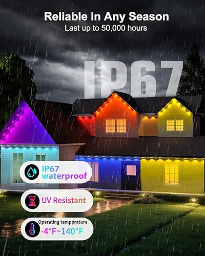 Miniatura 5 de Luces permanentes para exteriores para casa, luces LED inteligentes RGB de 100 pies con aplicación y control remoto, IP67 impermeable para