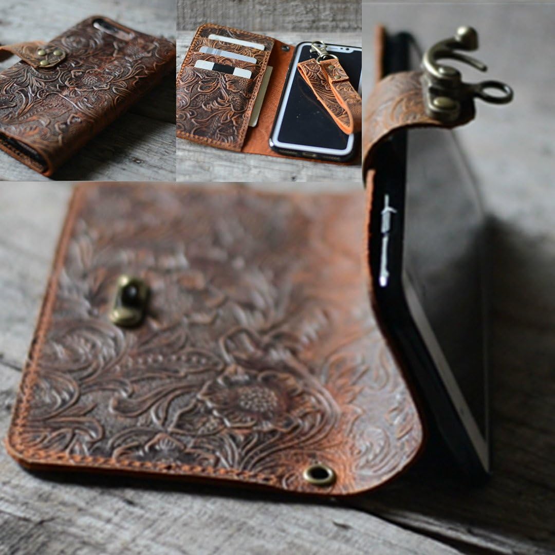 JJNUSA handmade Genuine Italy old Leather Case for IPHONE X 5.8 INCH Book Wallet case (brown)