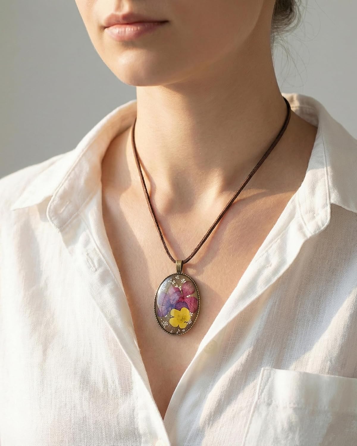 Vintage Real Flower Necklace for Women, Handmade Resin Pendant, Elegant and Unique, Meaningful Gift for Christmas, Mother’s Day or Any Special Occasion - Adjustable (Purple Pink and Yellow Hydrangea) - Image 6