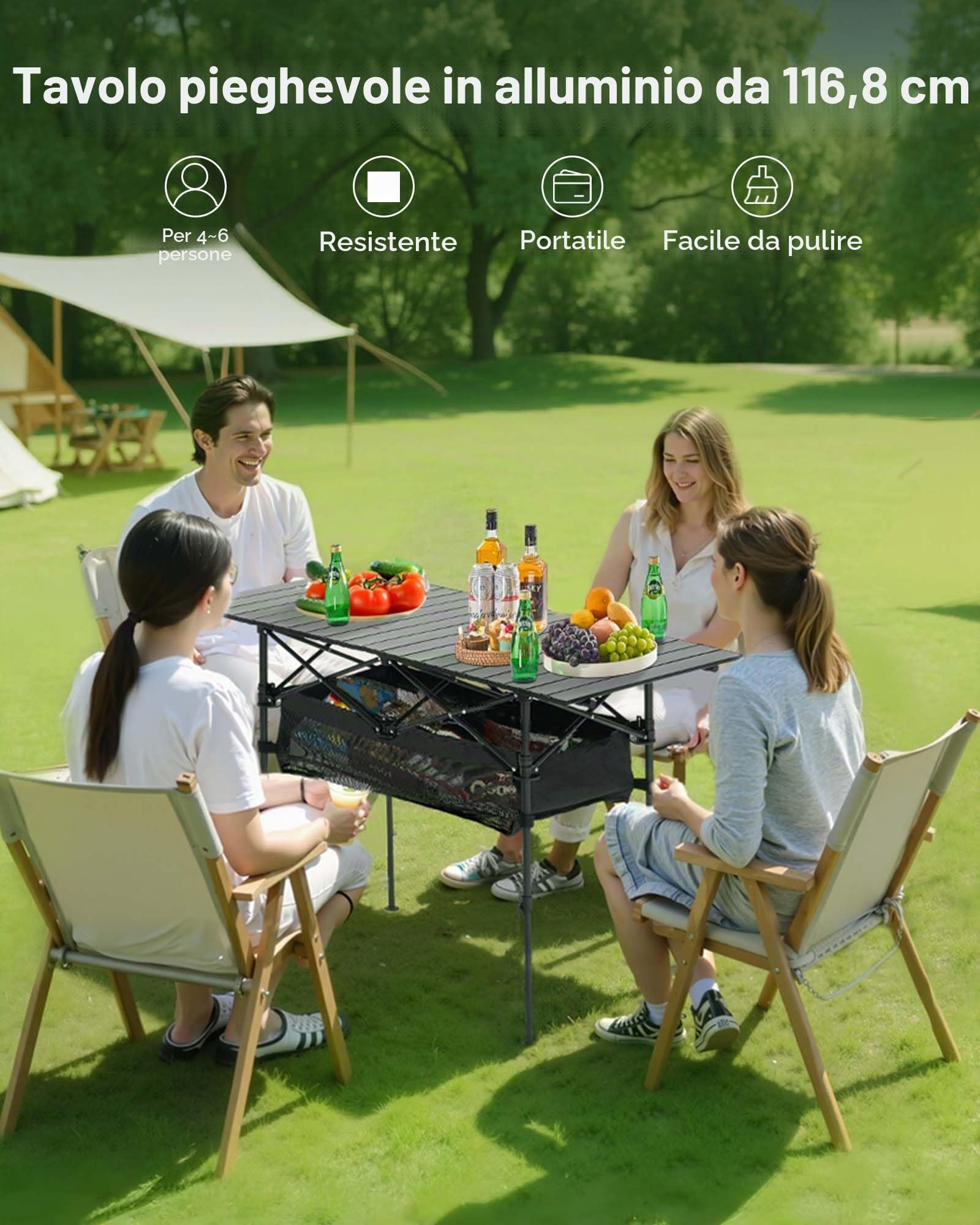 VEVOR Tavolo da Campeggio Pieghevole, Tavolo da Spiaggia in Alluminio Leggero con Altezza Regolabile, Ampia Borsa Portaoggetti e Borsa per Trasporto, per Barbecue all'Aperto, Picnic, Viaggi, Nero
