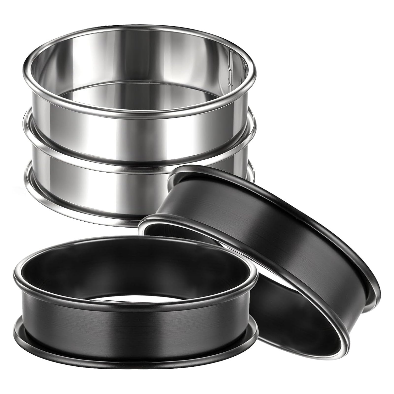 ERRORY Of 4 Stainless Steel Baking Rings for Muffins Tarts Round Metal Pastry Molds for Home Cooking and Professional Use Tart Rings