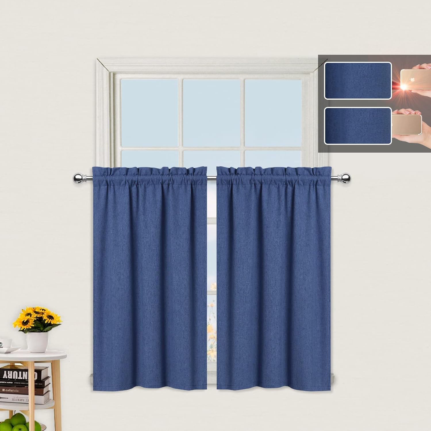 CAROMIO Kitchen Curtain Cafe Curtain Blackout 36 Inch Tier Curtains Window Treatment Rod Pocket for Home Decor 2 Panels for Bathroom, Living Room