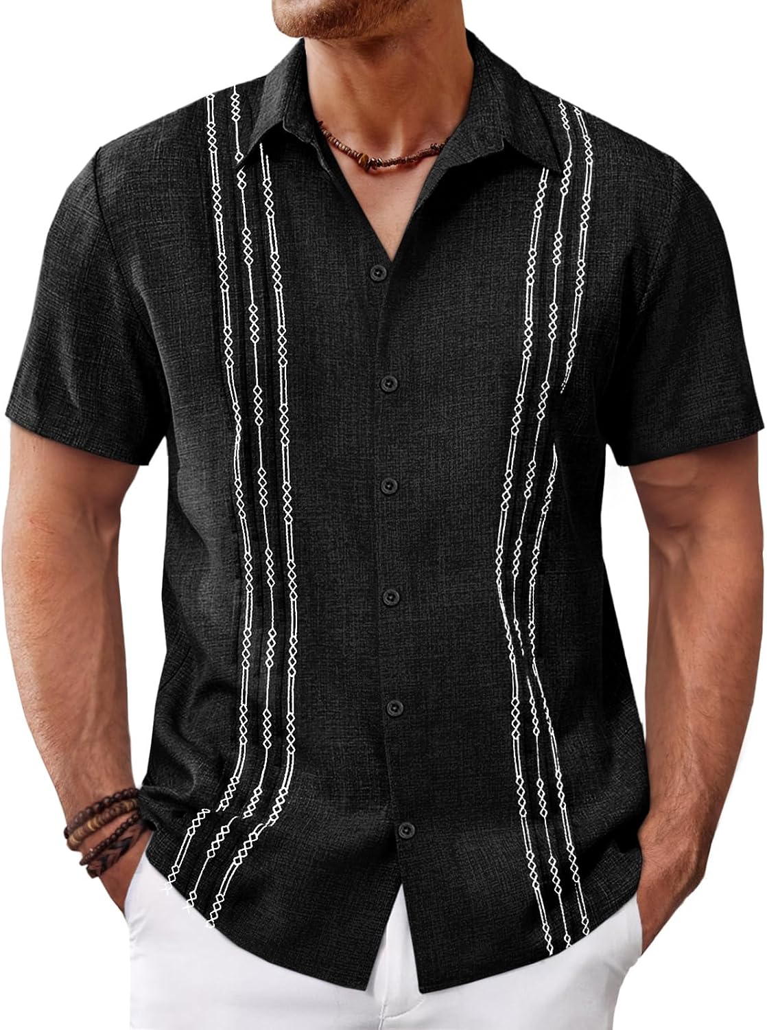 Runcati Mens Cuban Guayabera Shirts Short Sleeve Button Down Casual Summer Beach Wedding Embroidered Linen Tops