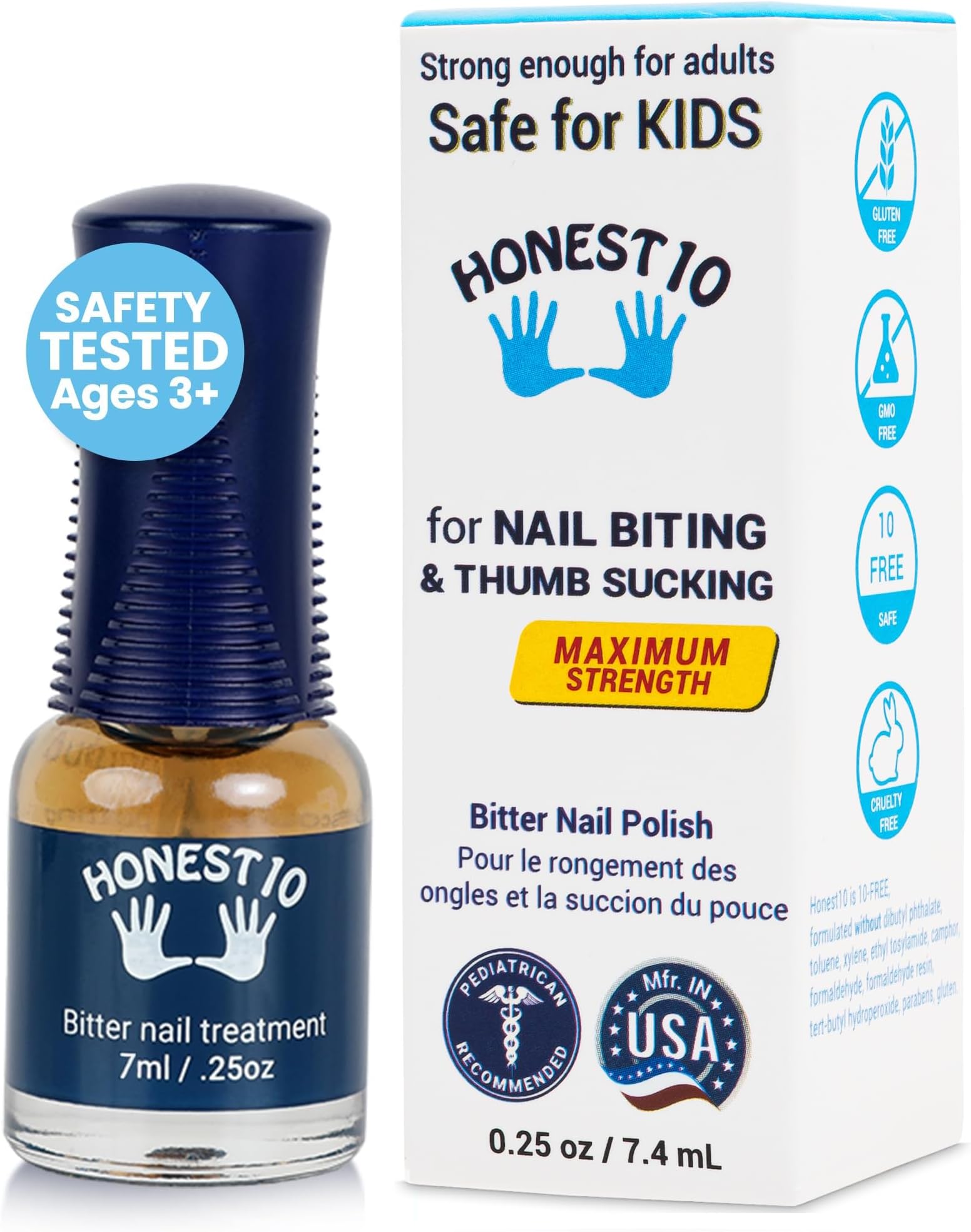 Honest10 Nail Biting Prevention for Kids & Adults - Break The Habit - Safe Bitter Nail Polish Formula, Lab Tested & Pediatric MD Approved - Thumb Guard, Easy Application, Made in USA (0.25 oz)