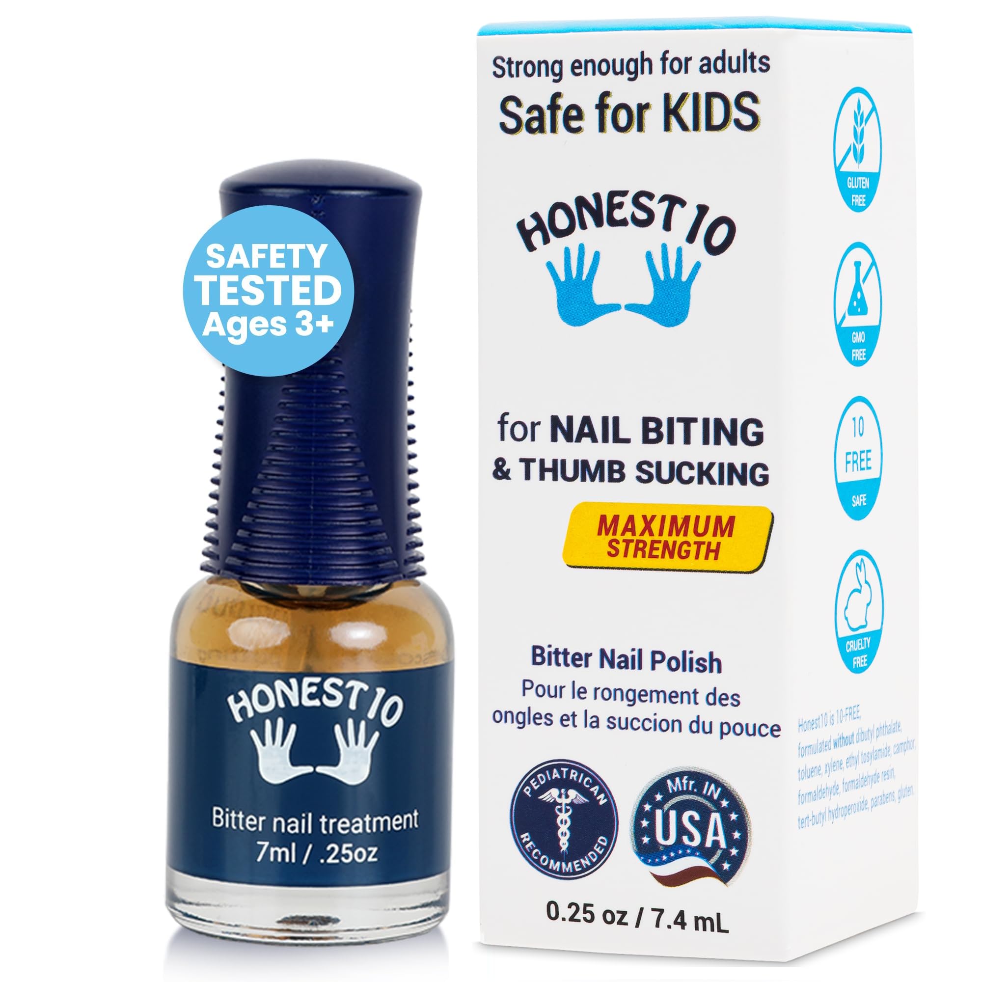 Honest10 Nail Biting Prevention for Kids & Adults - Break The Habit - Safe Bitter Nail Polish Formula, Lab Tested & Pediatric MD Approved - Thumb Guard, Easy Application, Made in USA (0.25 oz)