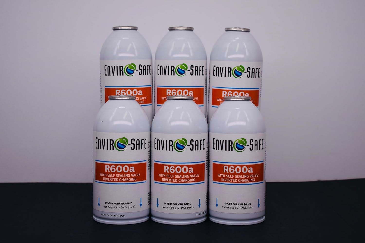 ENVIRO-SAFE R600a Refrigerant -Inverte Self-Sealing Style Top for HVAC & Refrigeration Use | 99.7% Purity | EPA Approved Hydrocarbon-6pk-6oz-Cans Only