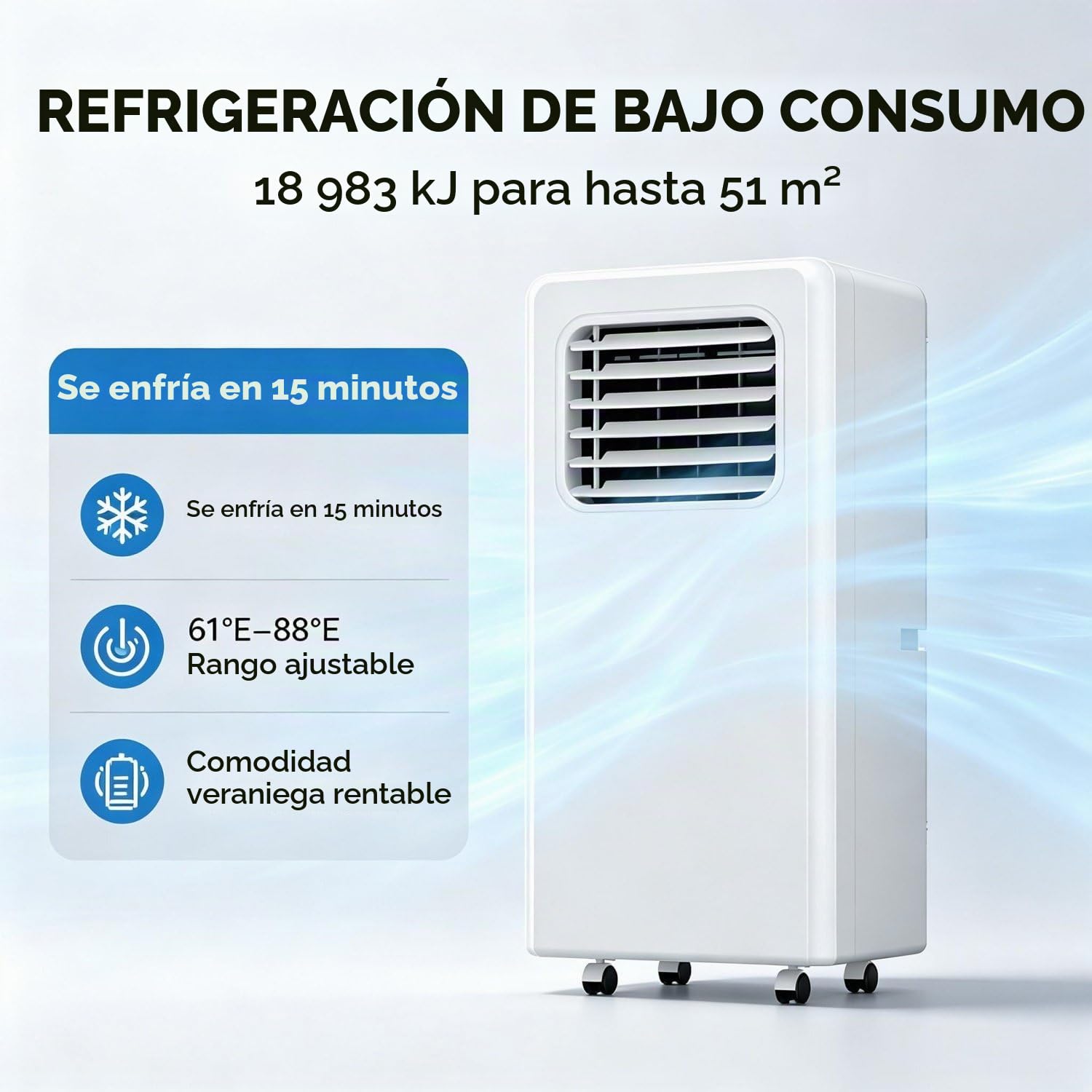Aire Acondicionado portátil, refrigeración 550in² 18000BTU | Aire acondicionado de pie ultra silencioso; modo de suspensión; ideal para habitaciones infantiles y uso nocturno.