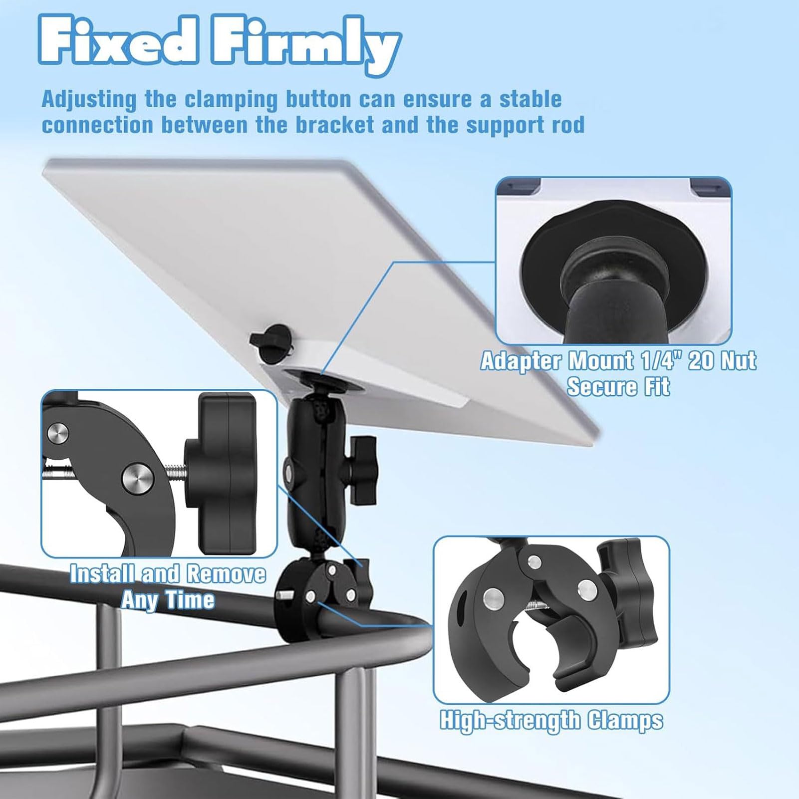 Supporto per Morsetto Satellitare, Filettatura 1/4"-20 e Regolabile a 360° | Anodizzato CNC, Blocco Antioscillazione, Lega di Alluminio, Impugnatura da 0,6" a 1,57", Supporto Satellitare per Barca