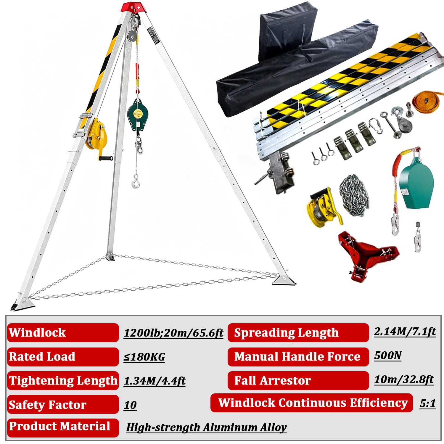 Zestaw pogrubionego, teleskopowego statywu aluminiowego z chowanymi nogami 1200lbs | Składany statyw przemysłowy, antypoślizgowa podstawa i łańcuch stabilizujący do pracy w wykopach na placu budowy
