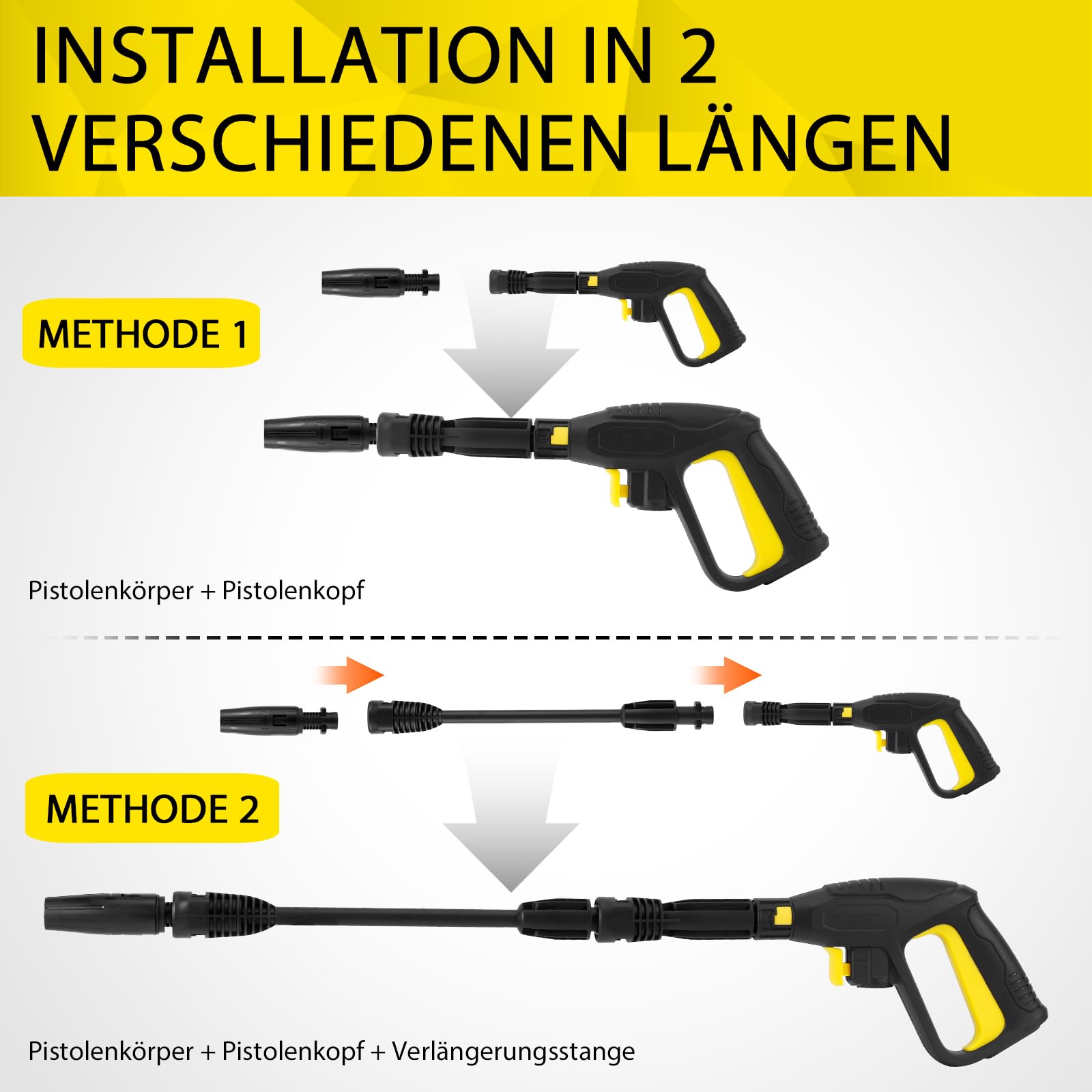 Pistolet ciśnieniowy Hierbla z wysuwanym prętem, zamiennik uchwytu myjki ciśnieniowej Karcher, kompatybilny z Karcher K2 K3 K4 K5 K6 K7 System Quick Connect do węża,