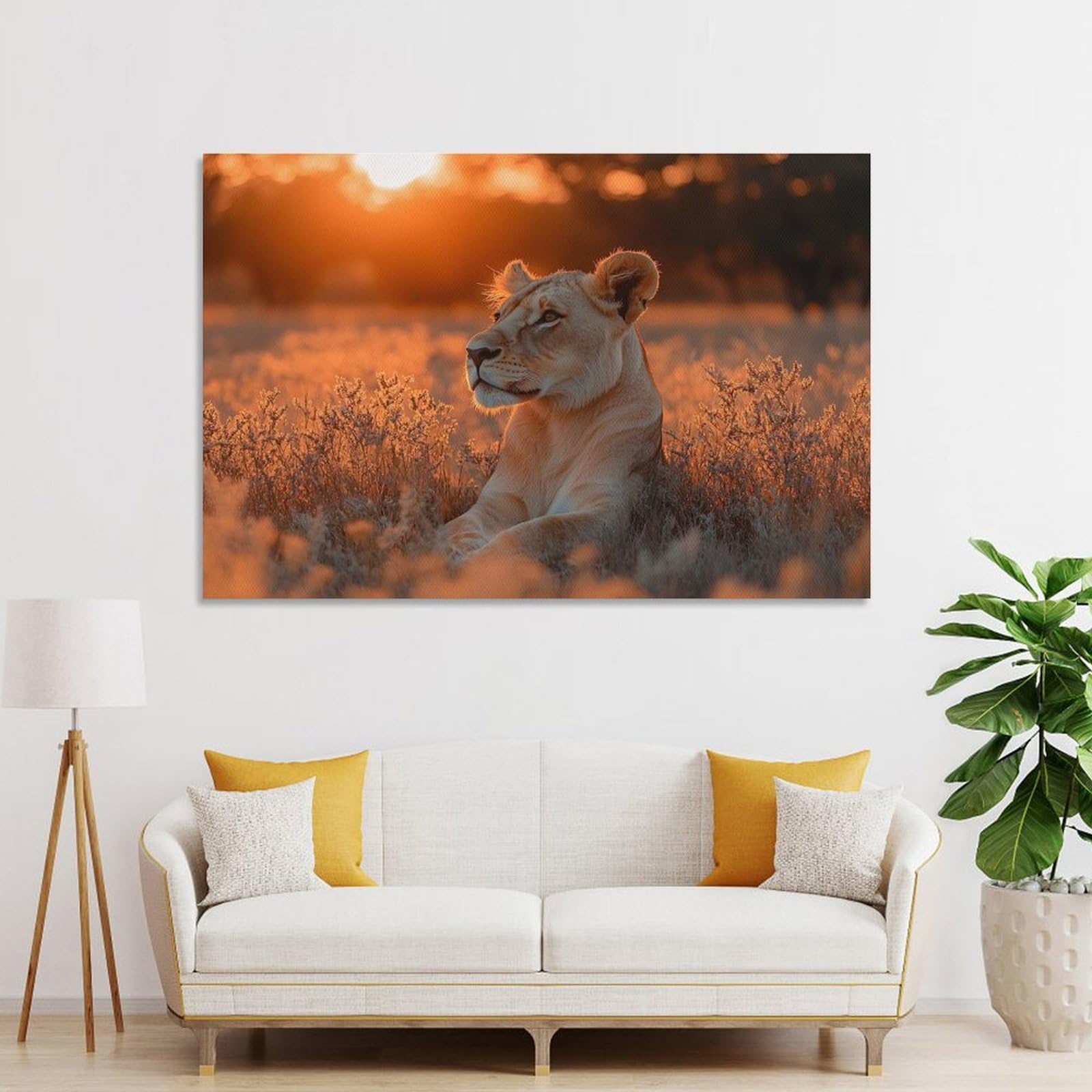 Junmoney Lioness in Golden Sunset Light Decorative Wall Artwork 16x24inch(40x60cm), for Front Hall, Corridor Or Welcome Spaces, Decorative Wall Art for Narrow Spaces