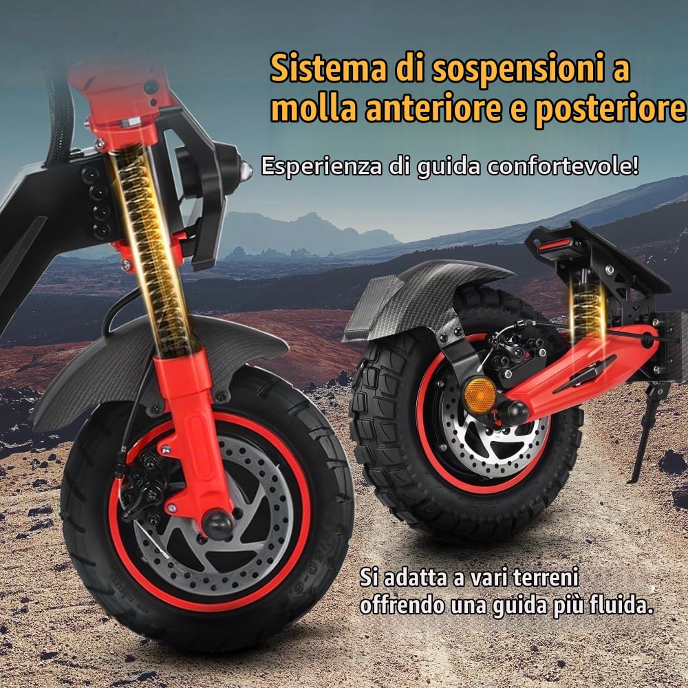 Monopattino Elettrico Adulto Pieghevole, 45-60Km di Autonomia, Scooter Elettrico con Batteria 60V 23Ah, Pneumatici Tubeless 11", Doppia Sospensione, Doppio Freno a Disco, Portata 120 kg