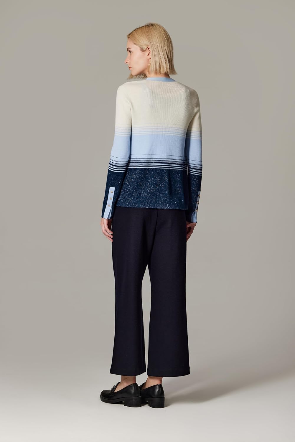 JENNIE LIU Womens Lurex Wool Cardigan | Metallic Button Up Sweater | Ultra Soft Shimmer Knit | Machine Washable Cardigan