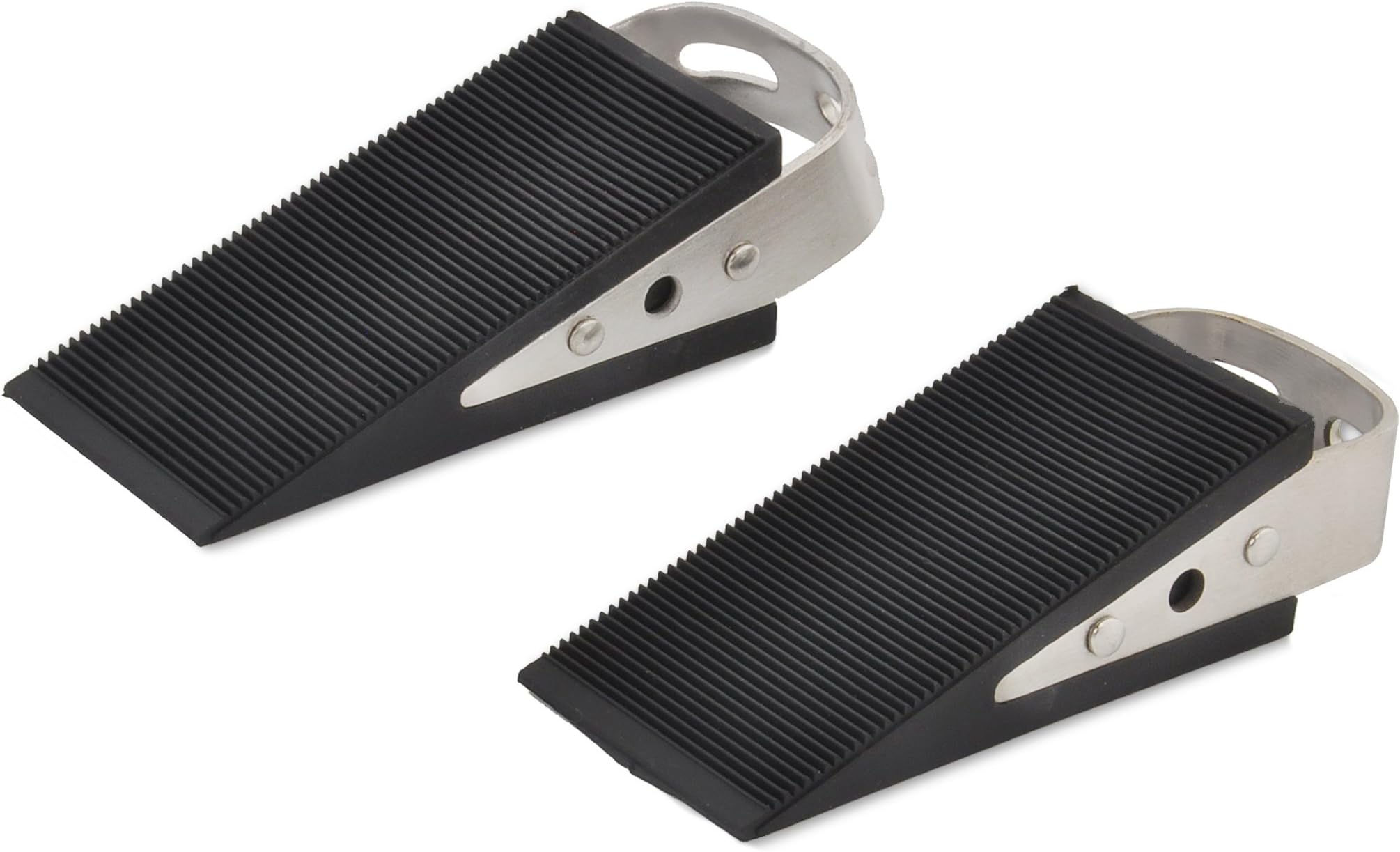 Rubber Door Stopper Wedge - Stainless Steel Handle & Hook [2 Pack]