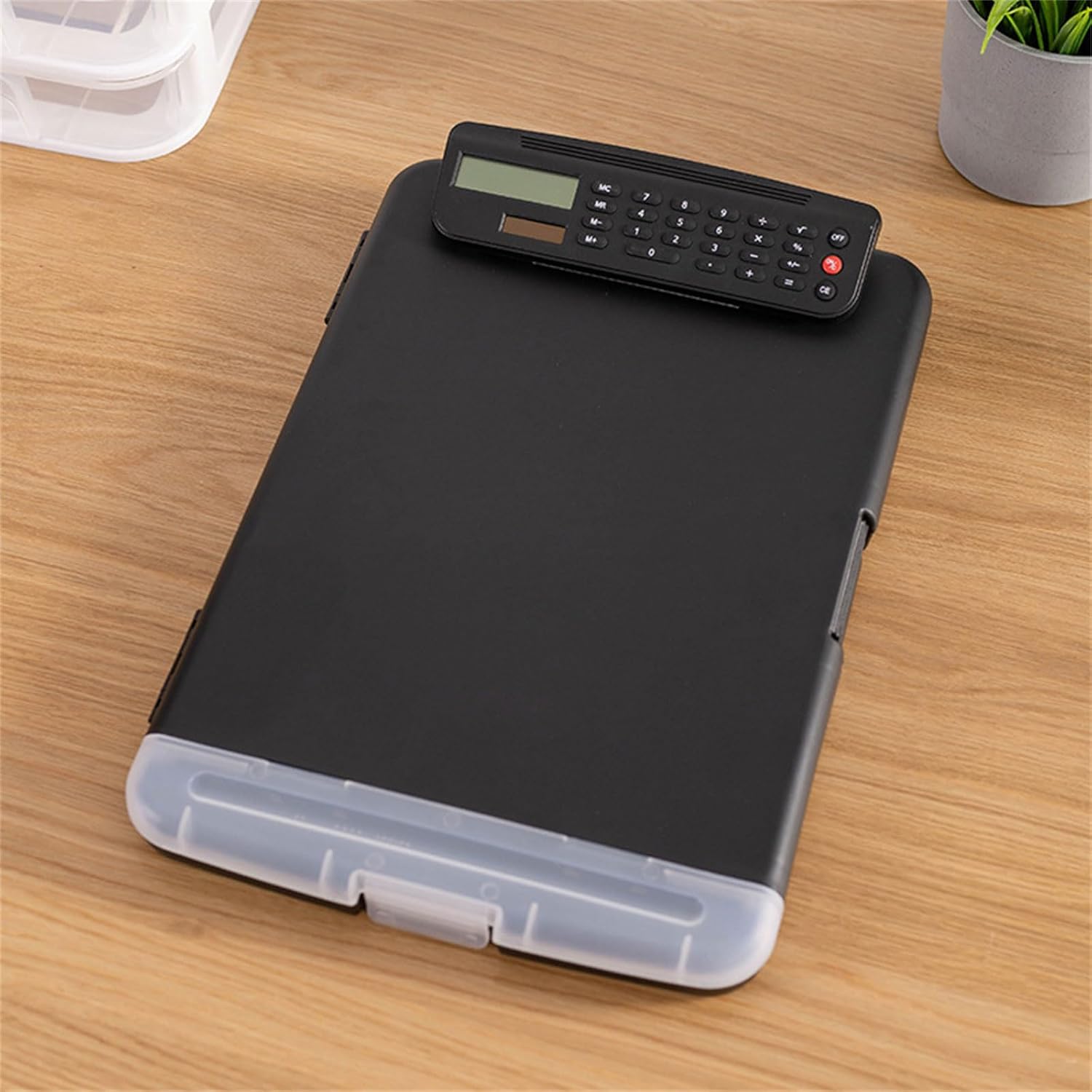 Clipboard with Storage and Calculator, 9.84x14.37in File Folder Plastics Storage Clipboard, Large Capacity Letter Size Side Opening Nursing Slimcase with Pen Holder|Smooth Writing Office Supply