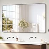 Black Framed Bathroom Vanity Mirror for Over Sink, 50x30 Inch High-Definition Wall Mirror with Horizontal/Vertical Hanging, Durable Rust-Resistant Bathroom Mirror for Modern Decor (Black)