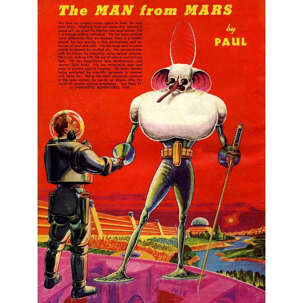 Wee Blue Coo Magazine Painting Vintage Sci Fi Martian Alien Fantastic Adventure Art Print Poster Wall Decor 12X16 Inch