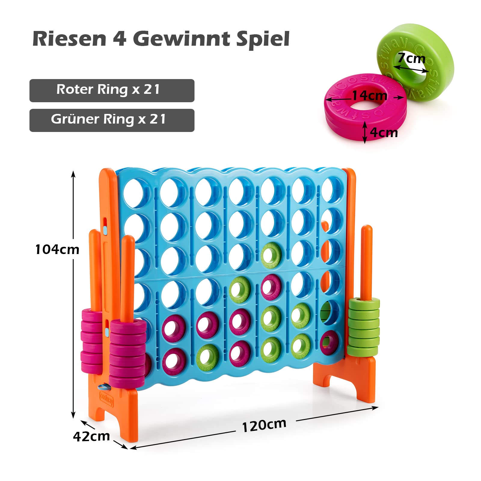 DREAMADE Riesen 4 Gewinnt Spiel, Strategiespiel für Kinder und Erwachsene, 4 in Einer Reihe, Brettspiel Spielzeug Gesellschaftsspiel 2 Spieler, Vier in Reihespiel Kinderspiel (Orange + Blau)