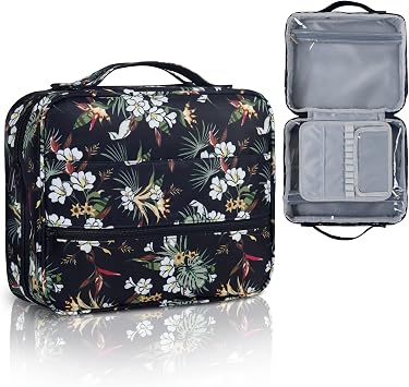 Gloppie Travel Toiletry Bag for Women Makeup Bag Big Cosmetic Bag Make Up Case Organizer for Beauty & Skincare Care Accessories White Flower