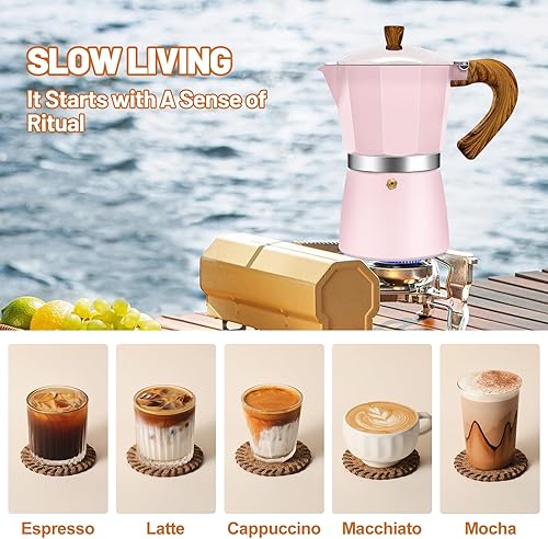 Miniatura 7 de Estufa de aluminio de 6 tazas de café expreso Moka Pot Express Percolator Italiano Classic Mocha Cafetera para café italiano y cubano para preparar
