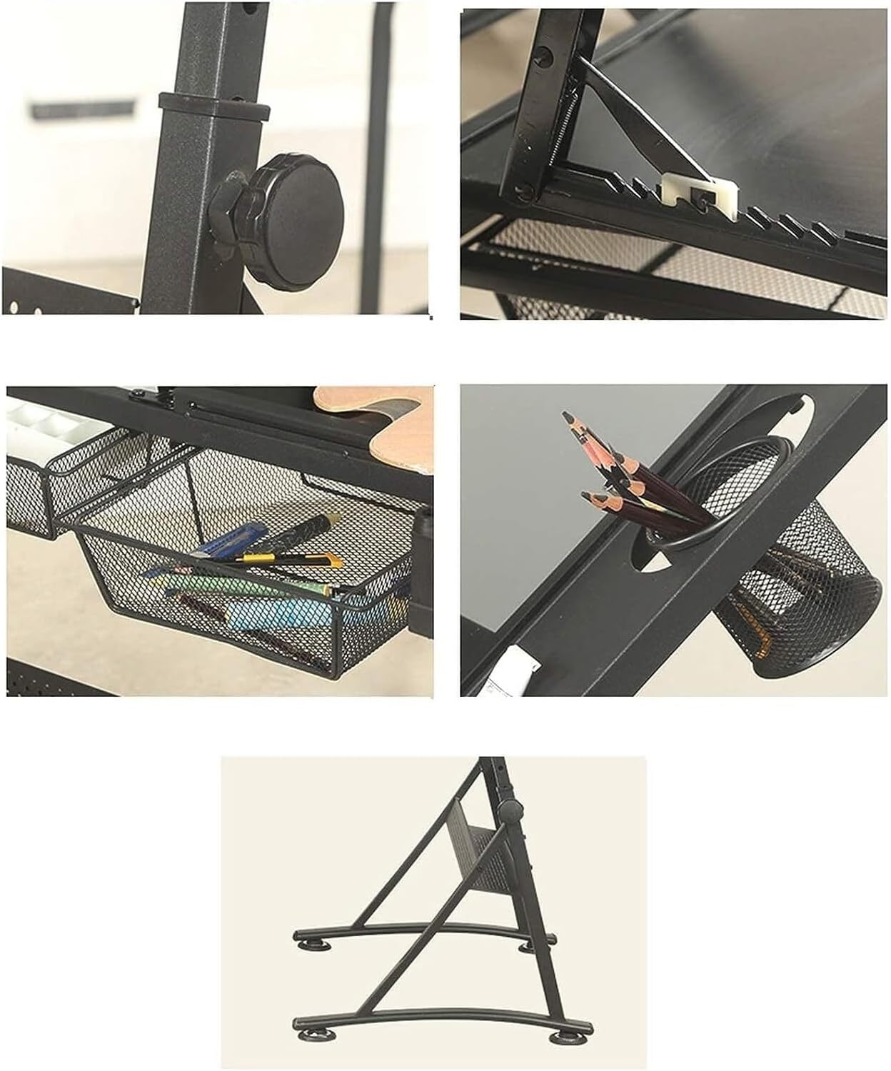 Drafting Table, Drawing Table, Height Adjustable Drawing Desk W/ 2 Storage Drawer, Tiltable Desk Art Table