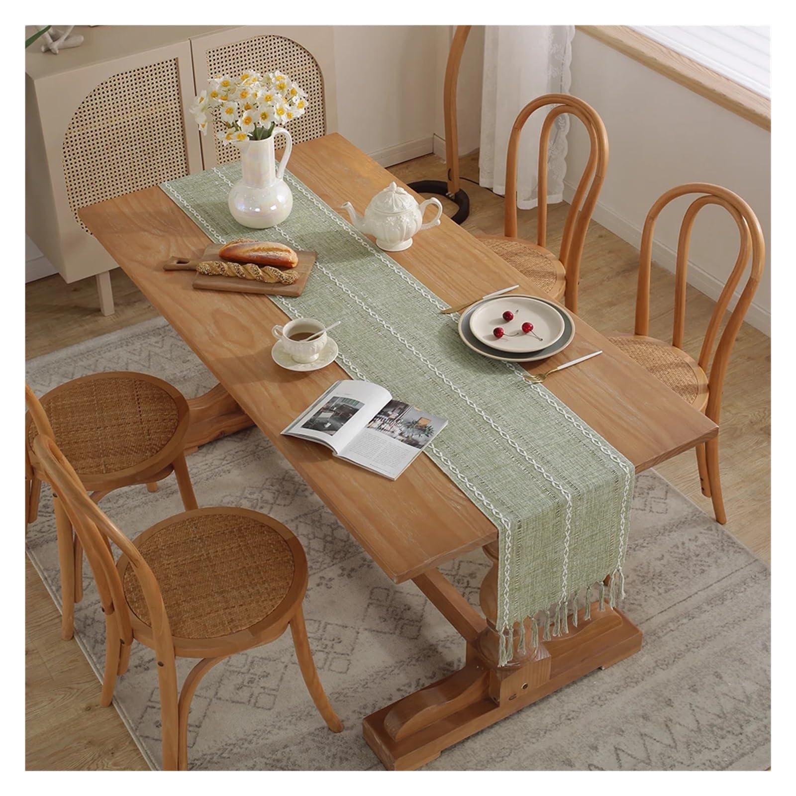 Runner da tavola con frange Runner da tavolo rustico con nappe, runner ricamati in cotone e lino for decorazioni pranzo, feste di nozze(Taupe,33x228cm With Tassel)