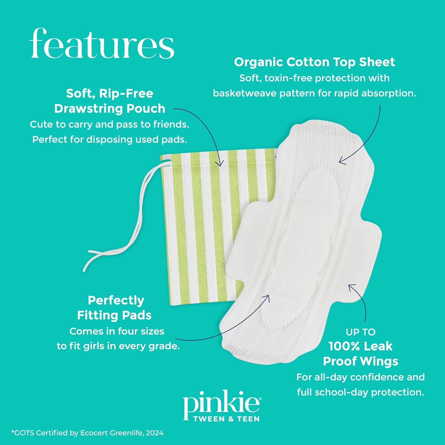 Pinkie Period Starter Pads - Designed for Smaller Underwear - Organic