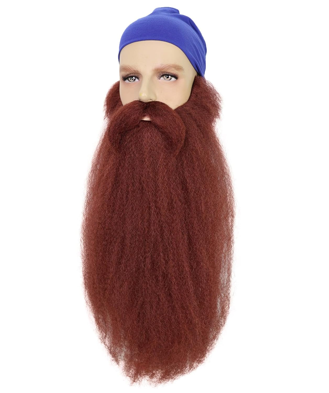 Men's Long Dark Auburn Mustache, Beard & Sideburn Set – Synthetic Fiber, Breathable, Self-Adhesive for Halloween