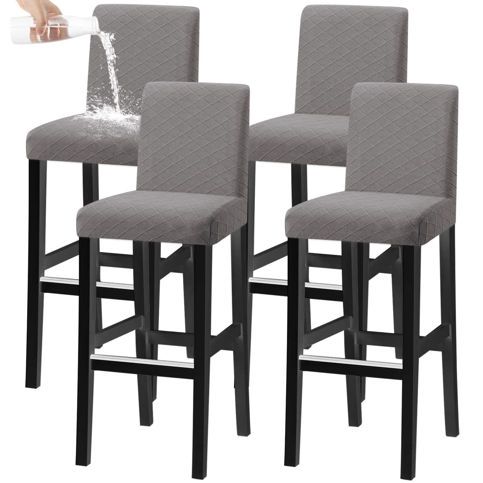 Bar Chair Covers Waterproof,Set of 2/4/6 Stretch Pub Chair Slipcover Universal Removable Washable Non-slip Jacquard Counter Height Bar Stool Covers for Cafe Kitchen Hotel-4-light grey