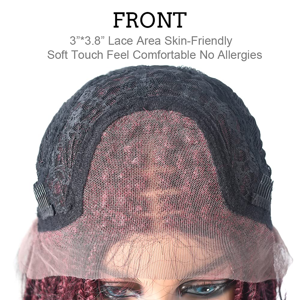 Lace Braided Wig For Black Women HD Swiss Lace Front Braids Wig Mirco Twist Braids Wigs With Baby Hair Natural Looking Premium Quality Kanekalon Synthetic Box Braid Wig (LL2327F, T1B/BUG)