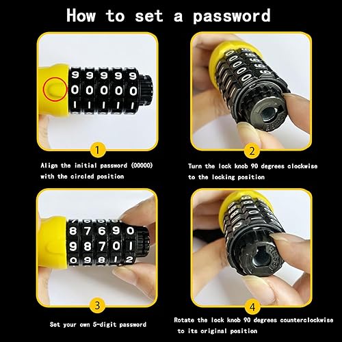 Miniatura 4 de Cerradura de bicicleta de marca alemana combinación de 5 dígitos de alta seguridad antirrobo de cadena de bicicleta - Cerradura de bicicleta sin