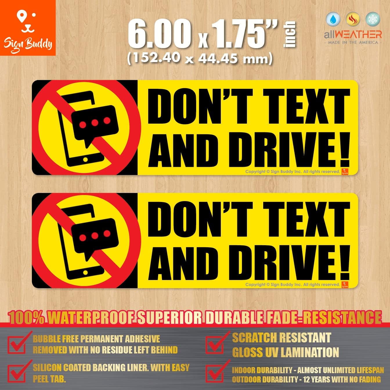 All-Weather (Pack of 2 pcs) Don't Text and Drive - Safety Bumper Trunk Vinyl Decal Car Body Sticker Vehicle Label [7.00 x 2.00 inch] image 5