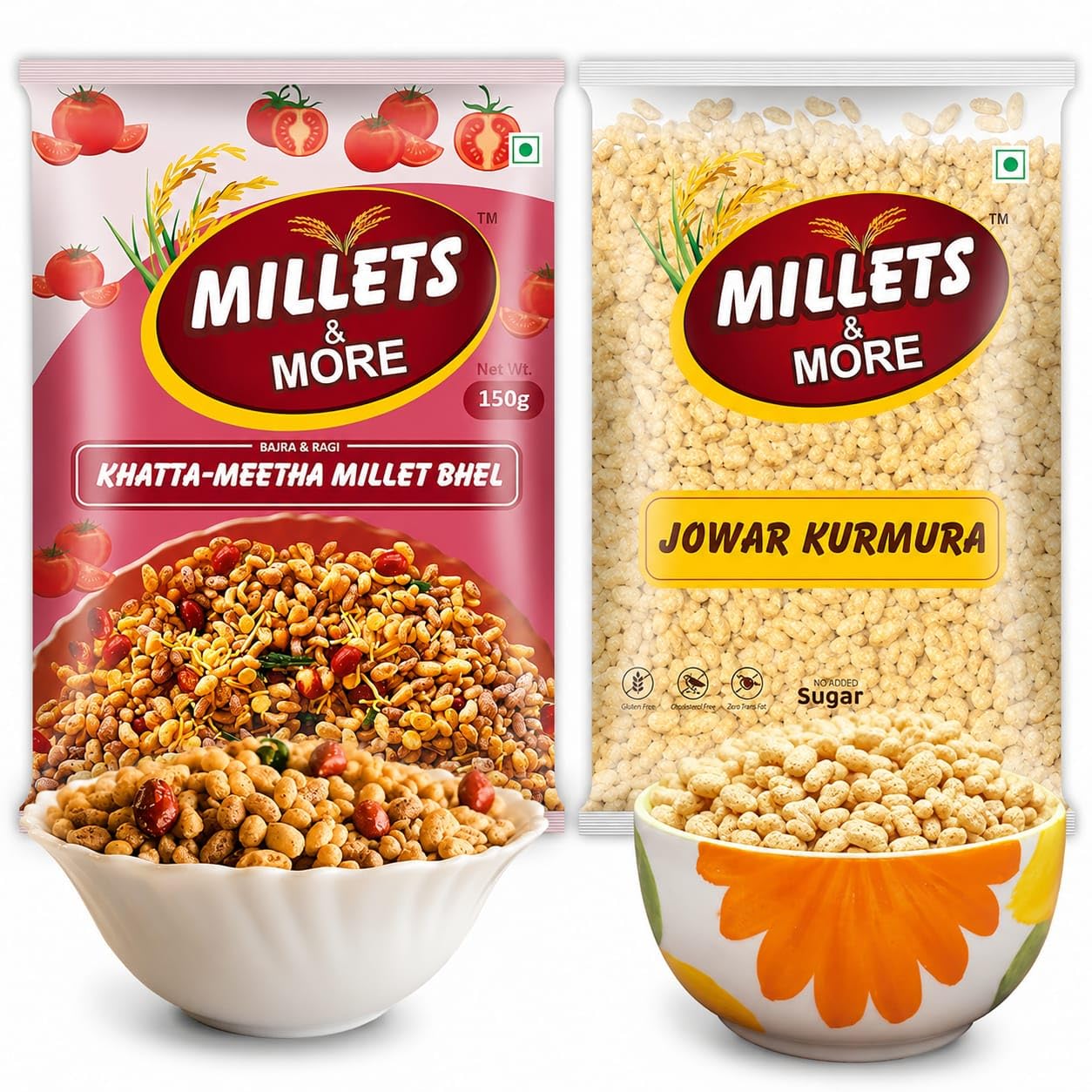 Millets & More Jowar Kurmura and Khatta-Meetha Millet Bhel Pack of 6 | No Added Sugar, Bajra & Ragi Bhel, Sorghum Puffed Rice, 200g + 150g Pack, Healthy Millet Snack-image-17