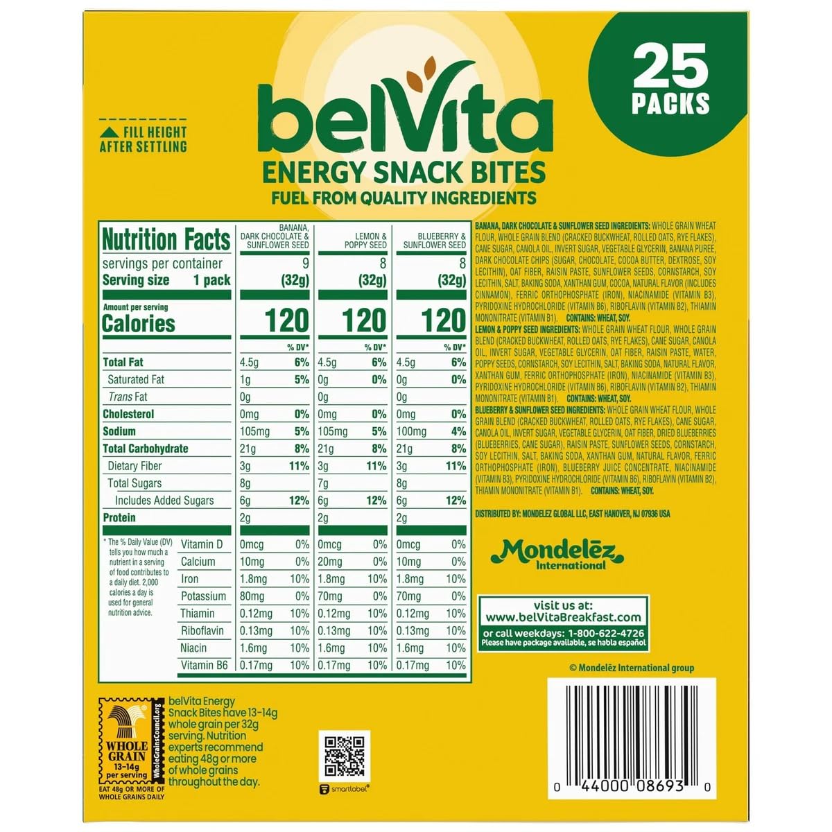 bellVita Energy Snack Bites, Variety Pack, 1.12 oz, 25 ct