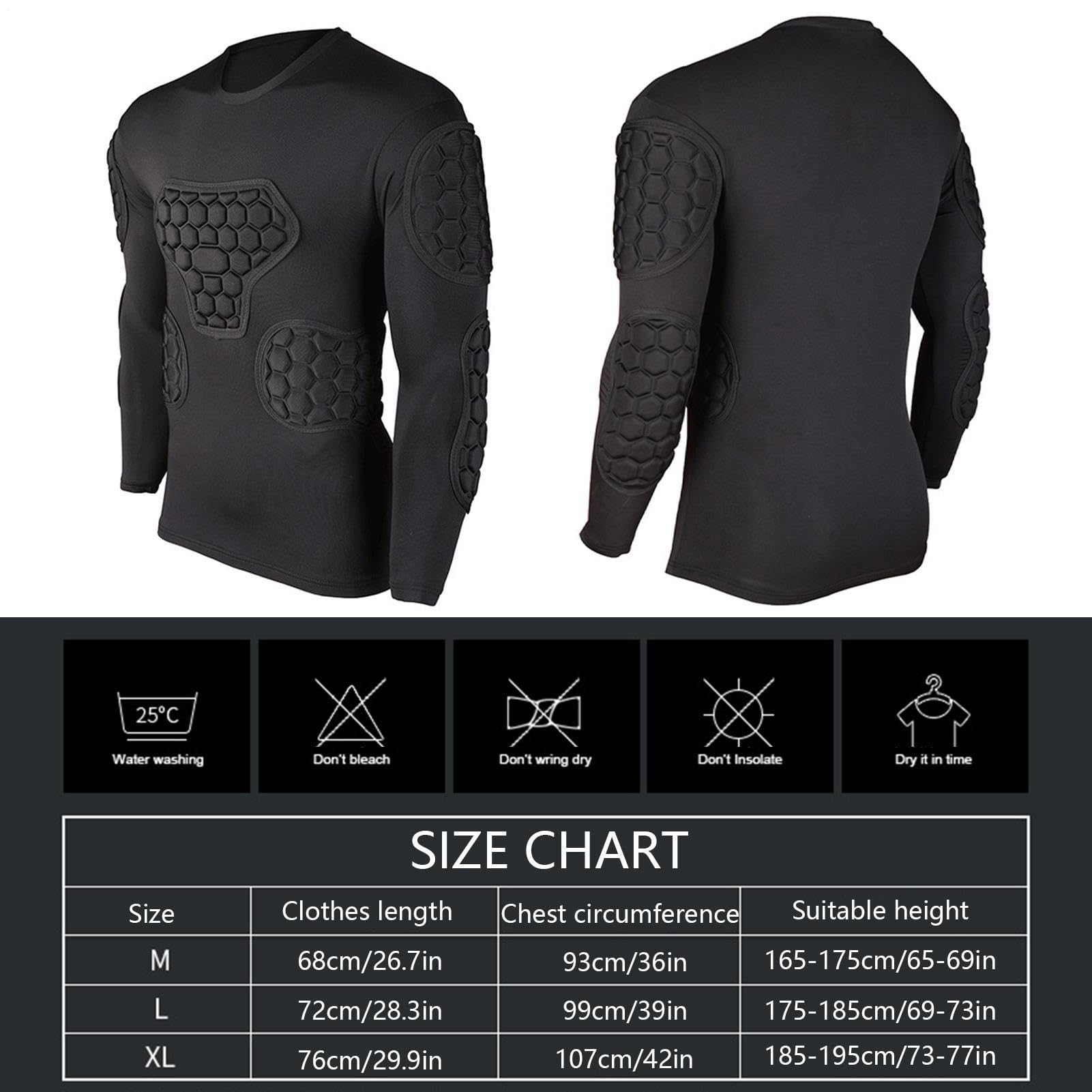 Camicia imbottita per giovani – Maglia da portiere a maniche lunghe, camicia di compressione di protezione con torace, gomiti e spalline, ideale per l'allenamento di calcio, baske