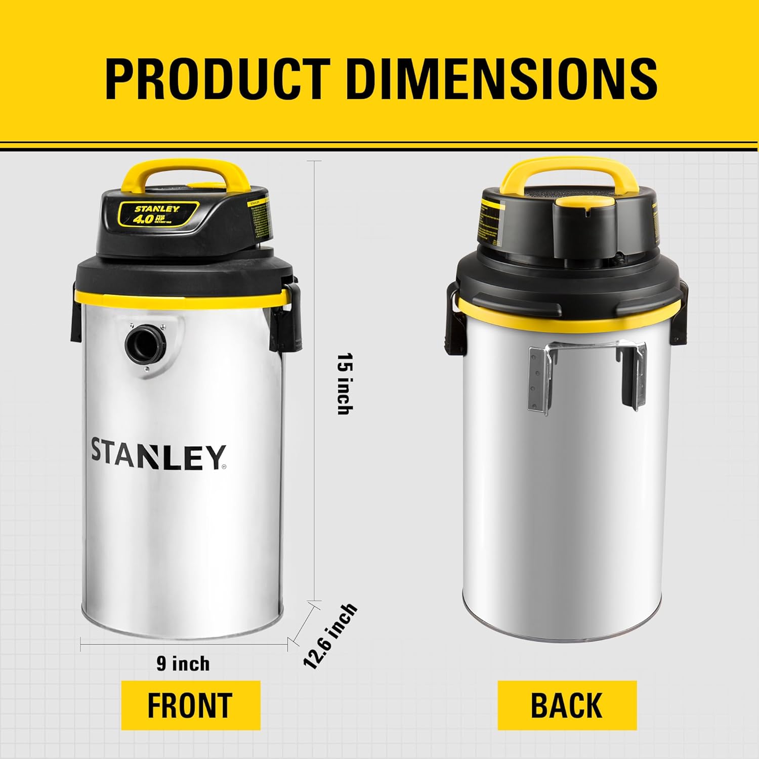 STANLEY Wet Dry Vacuum,4.5 Gallon 4HP Wall Mounted Shop Vac,26 Cleaning Ranging Stainless Steel Tank,Garage/ Home/Upholster/Laundry/Rooms Vacuum SL18133