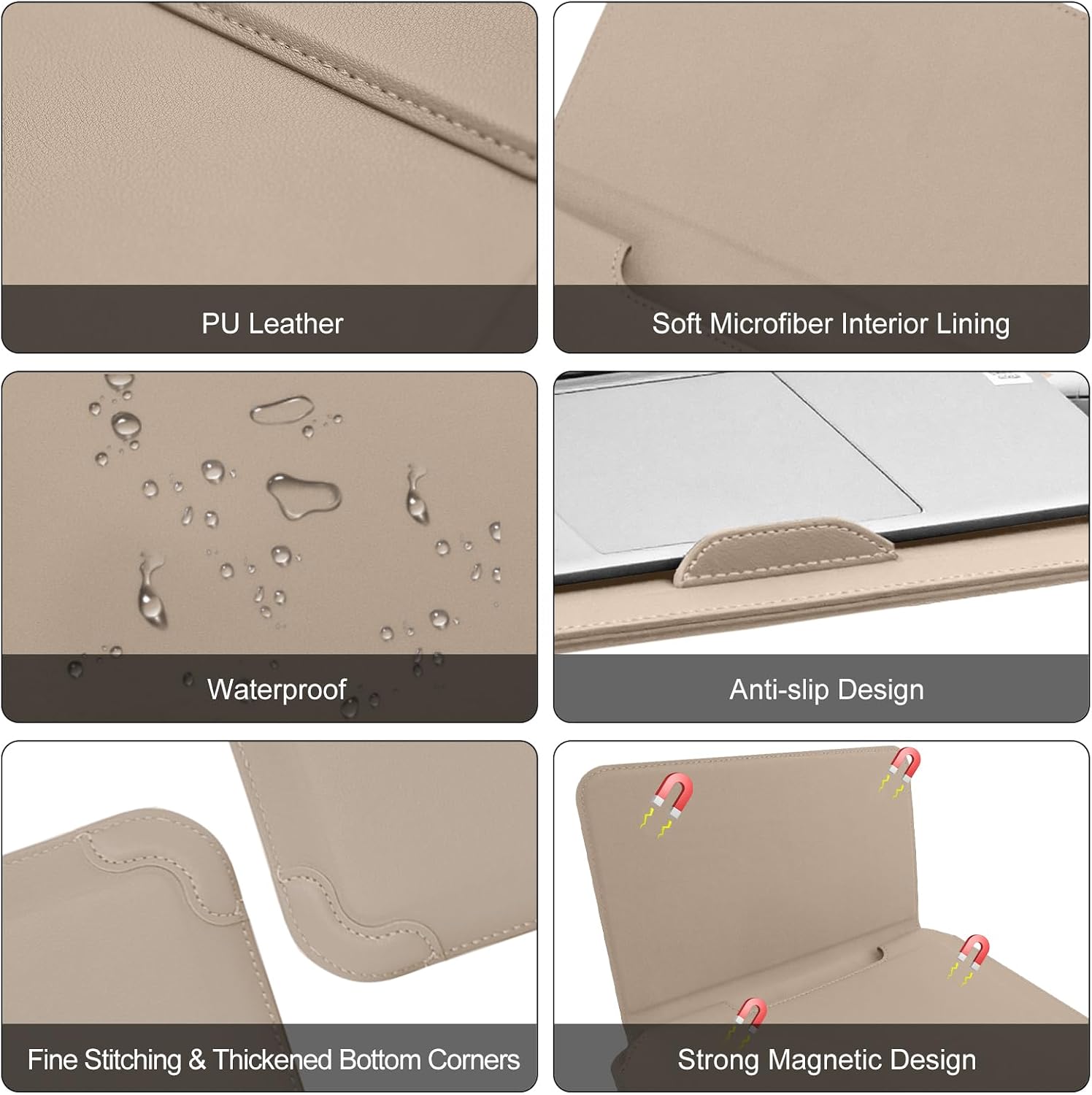 15-15.6-16 Inch Laptop Sleeve Case with Stand Feature Cover PU Leather Slim Bag for MacBook Pro 16" M5/M4/M3/M2/M1 & Pro/Max, MacBook Air 15" M5/M4/M3/M2, 15"-16" Laptop Case (Off-Whit)