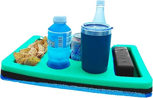 SOWKT - Soporte flotante para bebidas para piscinas y jacuzzis con ojales, flotadores de espuma para bebidas de piscina, capacidad para hasta 4