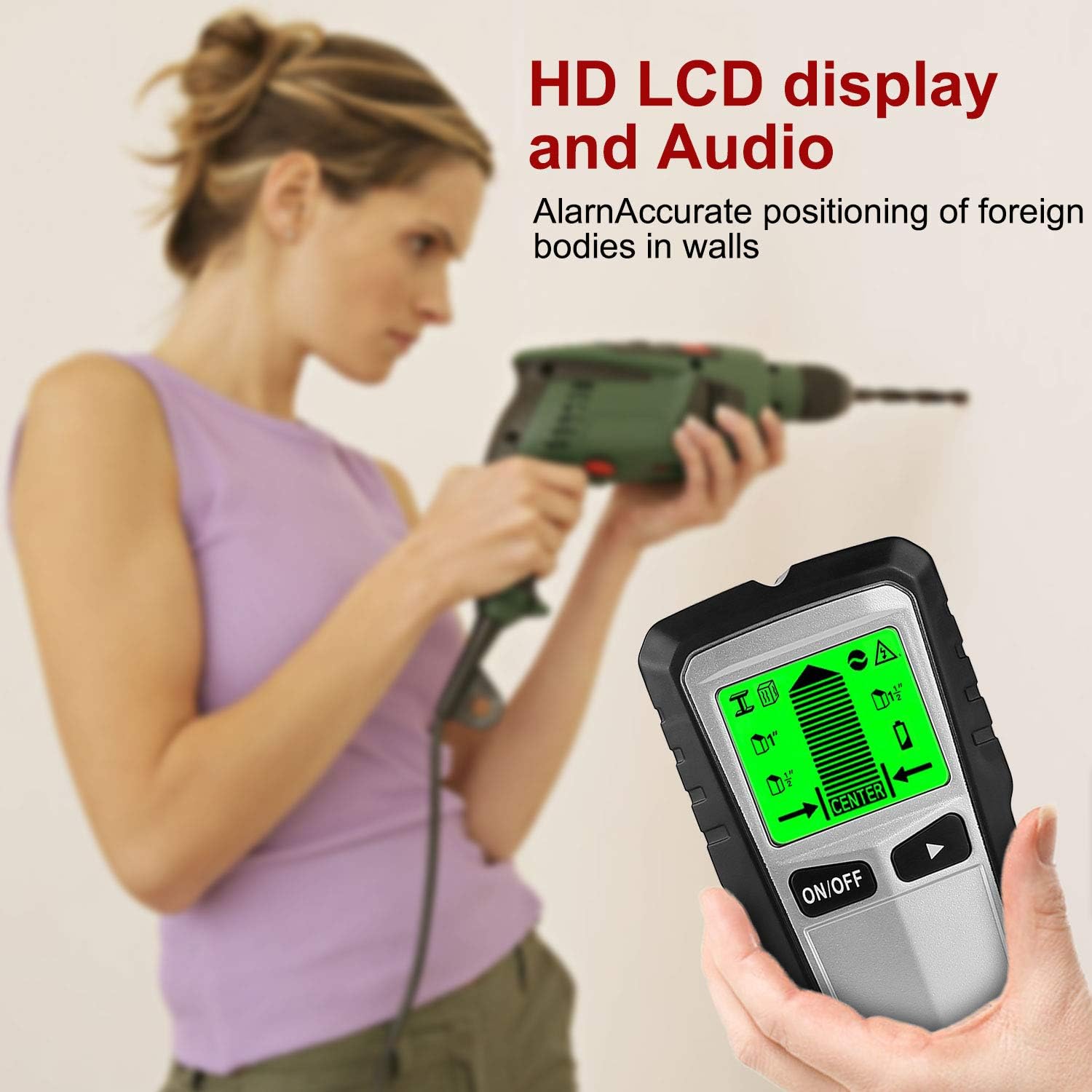 Stud Finder Wall Scanner-5 in 1 Electronic Center Finders Wall Detector with LCD Display and Audio Alarm for the Center of Wood/Live AC Wire/Metal/Studs Detection