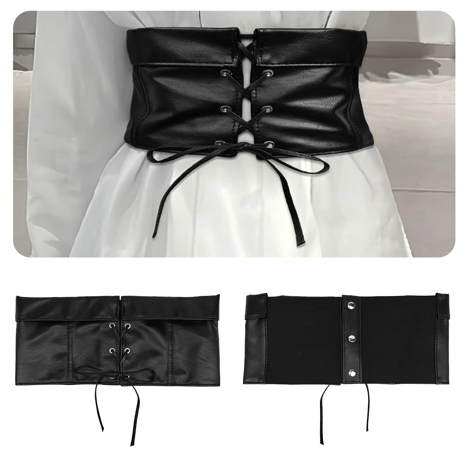 ZEXKENS PU Leather Cincher Belt Retro Corset Bustier Formal Party And Daily Waistband