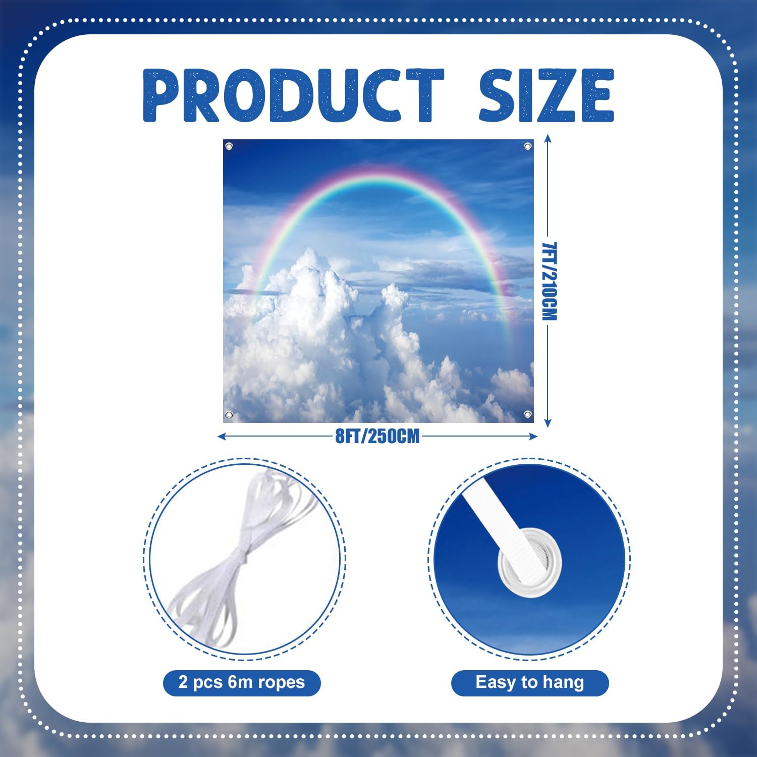 7x8ft Vibrant Rainbow Garage Door Decor Peaceful Blue Sky Vivid White Clouds Deep Sky Garage Door Cover for Newborn Proposal Ceremony Wedding Party Decoration Props